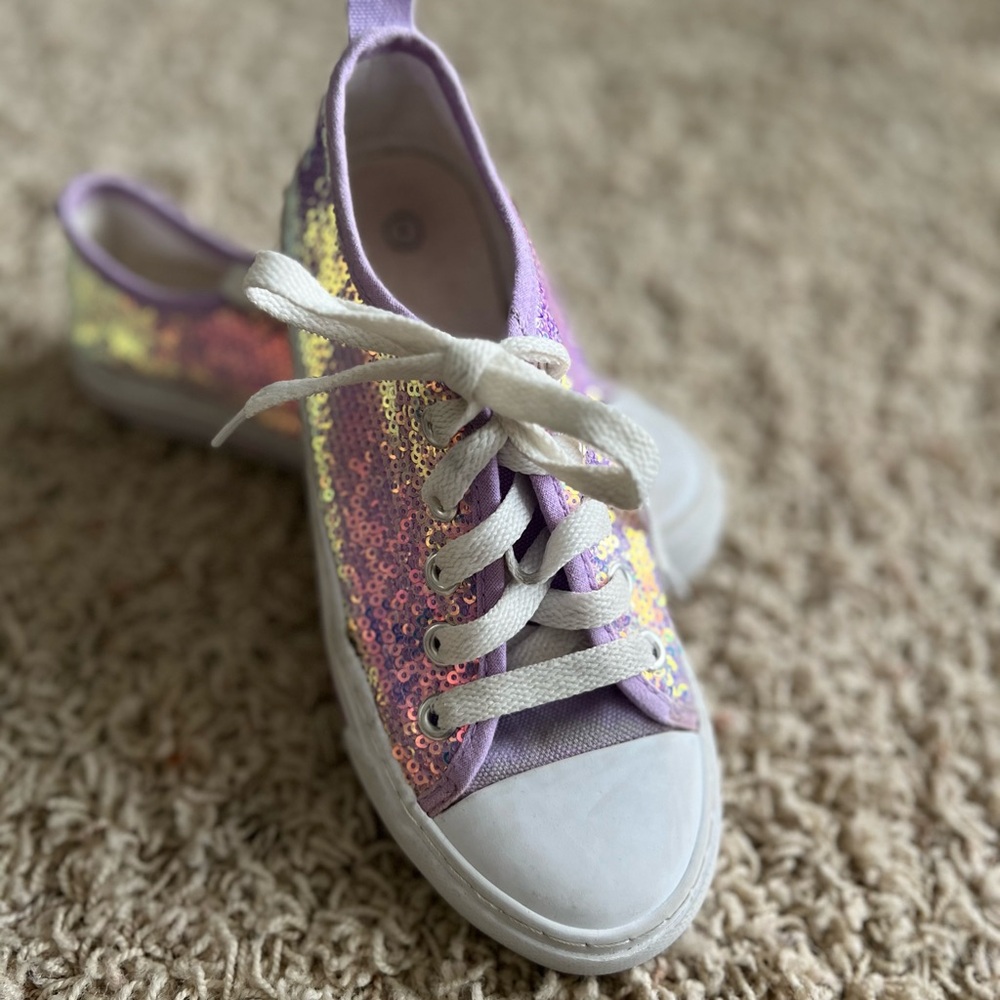 Kids Sequin Sneakers - Purple and Yellow